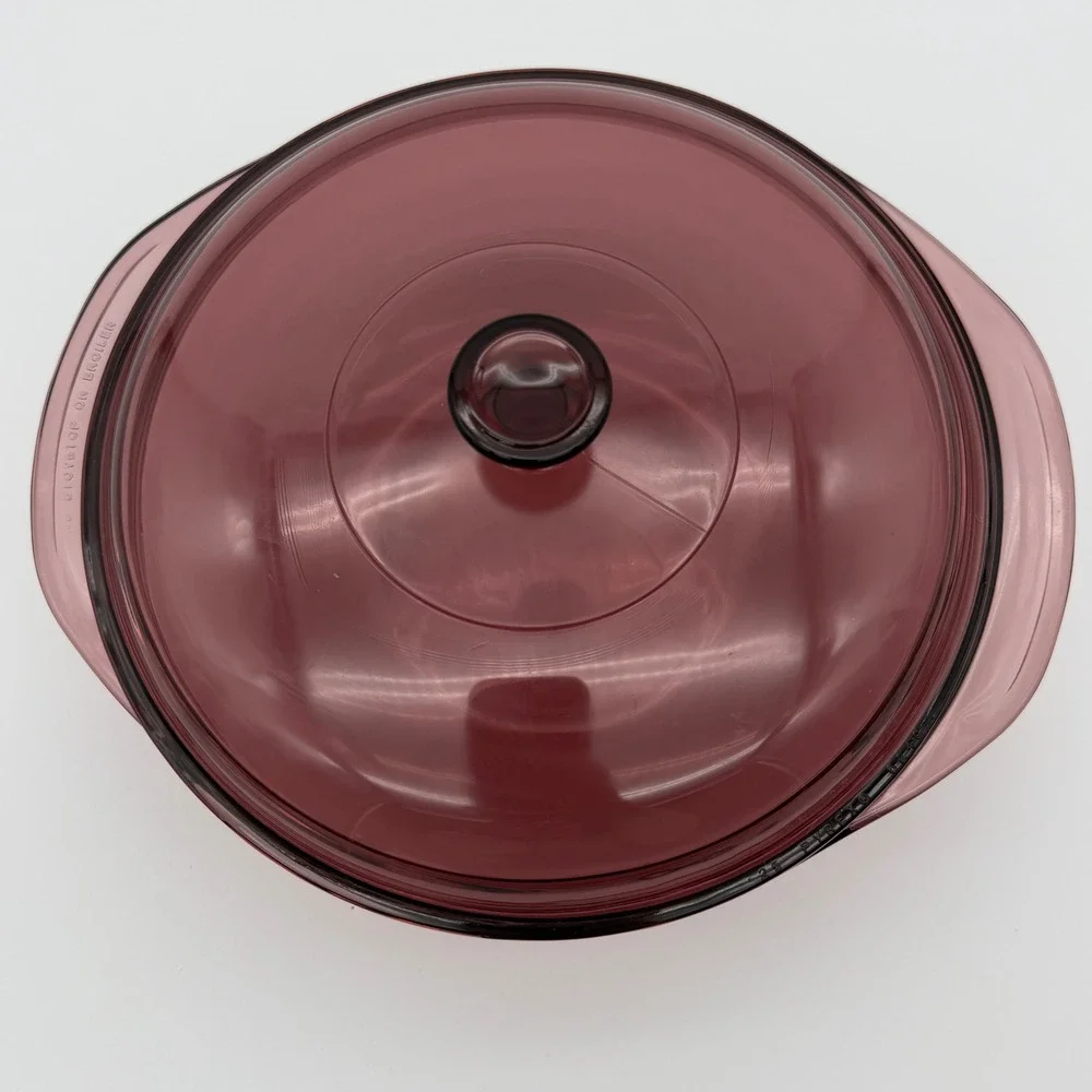 Pyrex‎ Cranberry Glass Covered Casserole Dish 624C Corning USA Retro Baking Dish